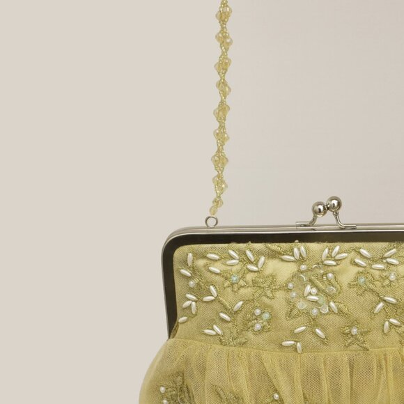 Moyna Hand-Beaded Organza Bridal Evening Bag Gold EUC - Picture 6 of 8